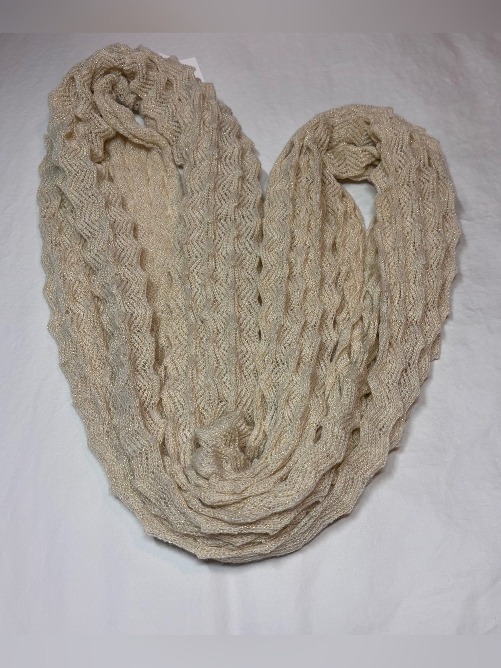 Echo Cream Knit Infinity Scarf with Metallic Thread